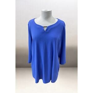 NWT-Karen Scott Women’s-2X Persian Blue Top 3/4 Sleeve Round Neck Silver Accent